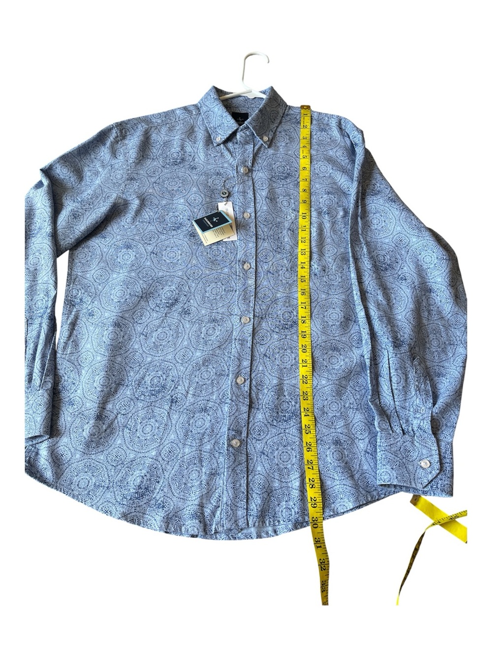 NWT Tailorbyrd Blue Linen Geometric Mandala Button Down Shirt L Flamingo - Picture 5 of 5